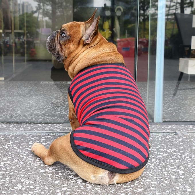 iChoue English Bulldog 100% Breathable Cotton Striped T Shirts Halloween Vest Clothes for Medium Dogs Tank Tops French Frenchie Pug Boston Terrier Pitbull Red Blue Stripes - XXLarge