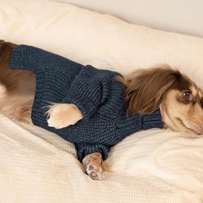 Fitwarm Turtleneck Knit Dog Sweater, Thermal Dog Winter Clothes for Small Dogs Boy Girl, Cozy Sweaters for Dogs, Doggy Pullover Jumper, Pet Outfit, Heather Navy Blue, Large