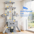 Hey-brother Cat Tree Tower, 71.5 Inches Scratching Posts with Extra Large Platform, 2 Cozy Condos, 2 Hammocks and Scratch Boards, Multi-Level House for Multiple Indoor Cats, Smoky Gray MPJ085W