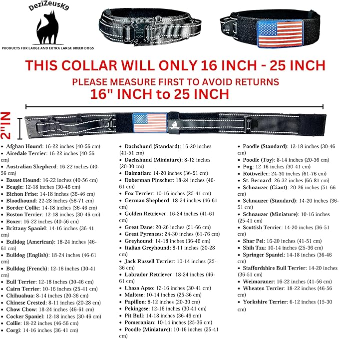 2-Inch Wide Tactical Dog Collar with Control Handle, Adjustable for Medium & Large Dogs, Military Style with Heavy-Duty Metal Buckle, USA Flag Patch & Customizable Name Plate, Training & Everyday Use