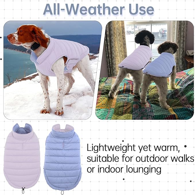 Lelepet Reversible Dog Coat Waterproof Dog Jacket Windproof Puffer Vest for Winter Warm Lightweight Coats for Large Dogs Adjustbale Hook & Loop Pet Apparel with Leash Hole, Golden Retriever, 3XL
