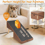 2-in-1 Foldable Dog Ramp for Couch and Bed, 14.4" H Dog Ramps for Small Dogs and Cats, Wooden Pet Stairs with Non-Slip Mat & Side Pockets, Split Ottoman Pet Ramp Steps for Medium Dogs, Puppy