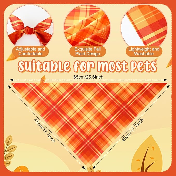 Abbylike 50 Pcs Orange Plaid Dog Bandanas Bulk Check Pattern Bandanas for Dogs Triangle Kerchief Bib Scarf Set for Pet Party Costume Photo Props Accessories Pet Shops, 25 Styles (25.6 x 17.7 x 17.7)