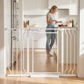TSAYAWA Triple Lock Clear Acrylic Baby Gate 29.5"-48", Extra Wide Auto Close Dog Gate for Doorways, Pressure Mount Indoor Child Safety Barrier for Toddlers and Pets, White