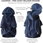 Cooper II Organic Cotton Velour Dog Hoodie Pet Coat for Small, Medium and Large Dogs, Navy, Medium