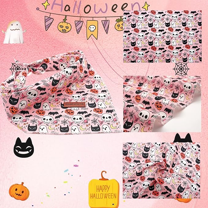 Elegant little tail Dog Bandana, Halloween Pumpkin Girl Boy Pet Bandanas for Small Medium Large Dogs Washable Square Puppy Scarf Adjustable Dog Kerchief