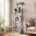 PETSITE 70-inch Tall Cat Tree, Modern Multi-Level Cat Tower with 2 Comfy Condos, Sisal Scratching Posts, Snug Hammock, and Dangling Ball, Ideal for Indoor Cats and Kittens (Grey)