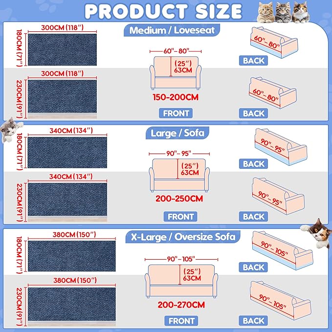 Cat Scratch Furniture Protector - Anti-Slip, Waterproof Sofa Cover to Keep Cats Off, Pet-Friendly Couch Protectors for 3 Cushion Couch, Anti-Scratch Couch Cover for Pets and Kids 134"X91"Navy Blue