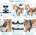 rabbitgoo Dog Harness No Pull with 2 Leash Clips, Adjustable Soft Padded, Reflective Oxford No Choke Pet Vest with Easy Control Handle for Large Dogs, Blue, XL
