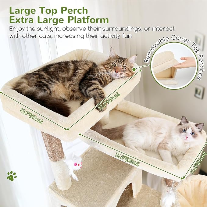 Globlazer Heavy Duty Cat Tree, 81 inch Extra Large Cat Tree for Indoor Cats Large Adult, Sturdy Cat Tower with 8 Scratching Post, 2 Cat Condos, 2 Platform, S81C, Beige