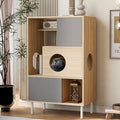 2-in-1 Modern Cat Tree Tower for Large Cats,Wooden Cat Tower with Litter Box Enclosure and Bookshelf/Storage Cabinet/Hidden Bed for Living Room Or Bedroom (Natural, 35.4") (Natural+Grey, 27.6)