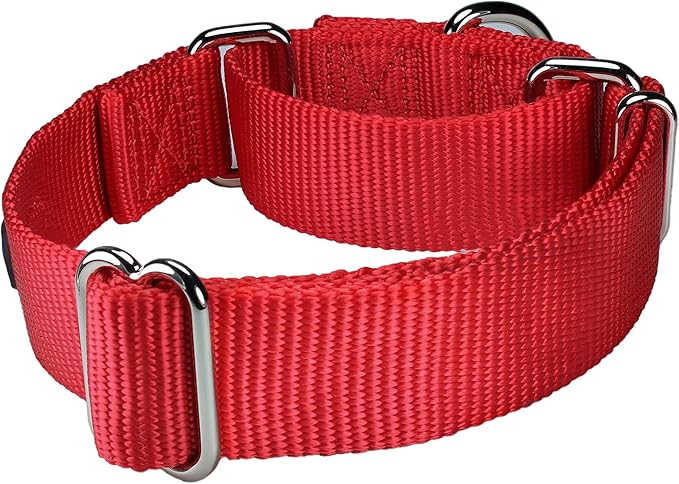 Mikivery Martingale Dog Collar Nylon Adjustable and Safety Training Red Comfortable Metal Buckle Slip Collars for Small Medium and Large Dogs(Red,L)