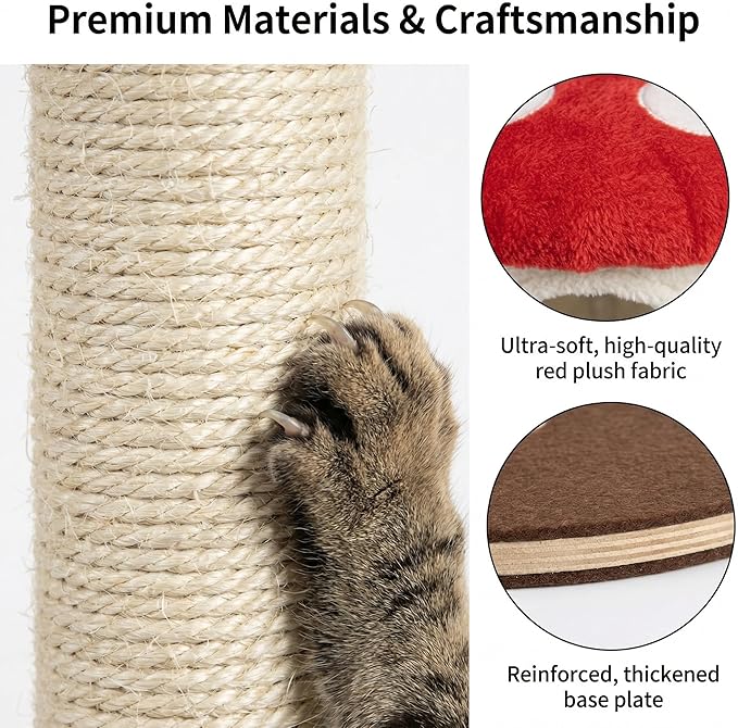 59” Mushroom Cat Tree with Large Condo & Multi-Level Platforms, Cat Tower with 2 Hideouts, Sisal Scratching Posts & Plush Perches, Tree-Trunk Design, 24” Wide Base (Mushroom-AA)