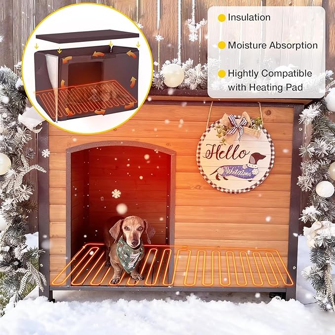 Aivituvin Heated Outdoor Dog House with Insulated Liner & Heating Pad Waterproof Dog Kennel for Winter Cat House for Small & Medium & Large Dogs,Cats,Unique All-Around Iron Frame