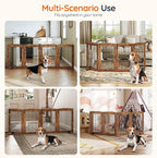 HOOBRO Indoor Dog Gate with Support Feet, 31.5 Inch 4 Panels, Freestanding Pet Gate for Doorway, Stairs, Folding Dog Fence, 360° Hinge for Easy Access, Sturdy Iron Pipe, Rustic Brown BF64PP03