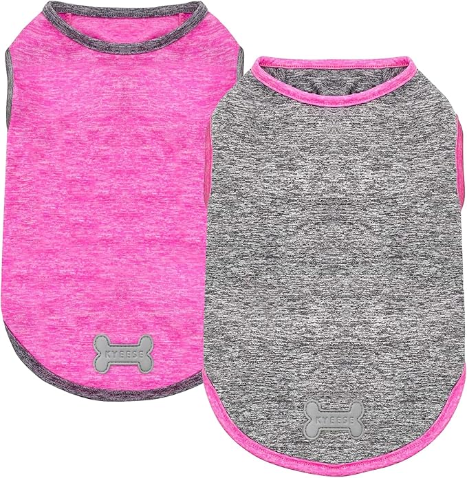 KYEESE 2Pack Dog Shirt, Lightweight Sun Protection Sleeveless Dog T Shirts for Small Dogs Girl, Breathable Puppy Reflective Tank Top Summer Dogs Clothes for Outdoor Walking, Grey+Hotpink, S