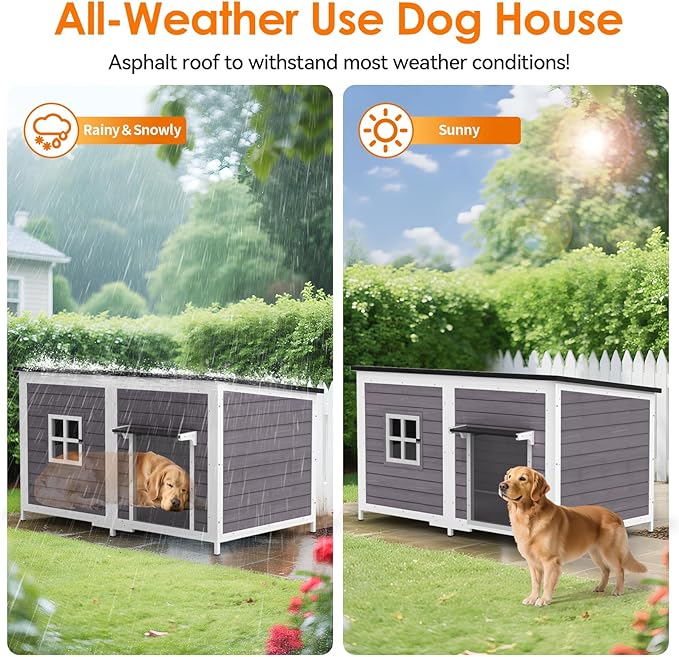 59" Dog House for Outdoor, Extra Large Dog House with Weatherproof Roof, Easy to Install, Anti-Chewing Metal Frame Design for Small Medium Large Breeds Dogs(Gray)