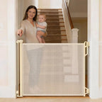 Retractable Safety Baby Gate or Mesh Dog Gate,Durable Portable Mesh Retractable Gate,Easy to Use for Stairs, Doorways, Hallways, Indoor, Outdoor, 33.5" Tall, Up to 55" Wide, Cream