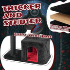 Gothic Cat Tree, Halloween Black Goth Cat Tower with Bat Toy & Playful Hole, Indoor Spooky Cat Trees Stand Climber Pole with Hanging Spiders Bats for Kitten, Black Red, Small