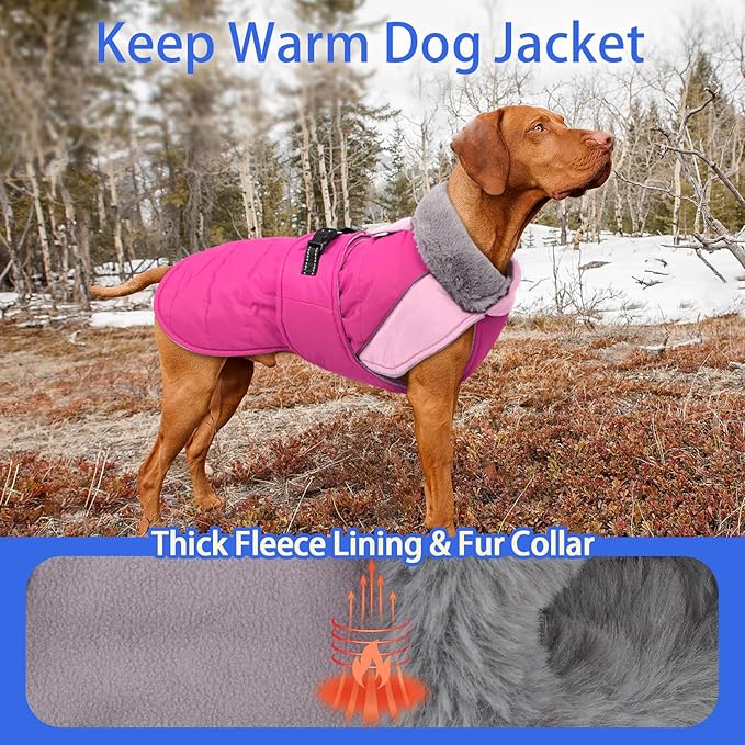 MIGOHI Comfortable Large Dog Coat - Waterproof Dog Coat with Reflective Strips,Windproof XXL Dogs Jacket with Warm Turtleneck, Snow Coats for Large Dogs,Labrador Golden Retriever,2XL,Rosepink