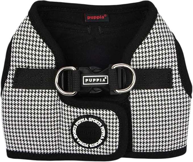 Puppia Amatus Dog Vest Harness B (Step-in) Fashionable Houndstooth Pattern Spring Summer Harness for Small and Medium Dogs, Black, Medium