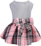 PUPTECK Classic Plaid Dog Dress Pet Apparel with Cute Bowtie Puppy Clothes Outfit,Grey,XS