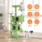 Heavy Duty Cat Tree,54 Inch Tall Cat Tower,2 Cozy Condos,Scratching Posts,Ladders & Sisal Pole,Multi-Level Perches Platforms for Indoor Cats,Sturdy Pet Climbing Furniture,Green