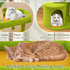 Tangkula Palm Cute Cat Tree, Cat Tower with Sisal Scratching Posts, Padded Top Perch, Condo, Self Groomer, Jumping Platforms & Dangling Balls, Unique Cat Tree Tower with Green Leaves for Indoor Cats