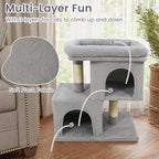 Tangkula Small Cat Tree for Indoor Cats, 25.5 Inch Cat Tower with Sisal Scratching Posts, 2 Large Cat Condos with Padded Top Perch, Modern Cat Climbing Furniture for Adult Cats & Kittens (Light Gray)