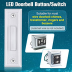 Saillong 2 Pieces Lighted Doorbell Button, Wall Mounted Garage Door Opener Switch with LED Light Compatible with Most Wire Doorbell Chimes, Transformer, Ringer, Buzzers (White,White Light)