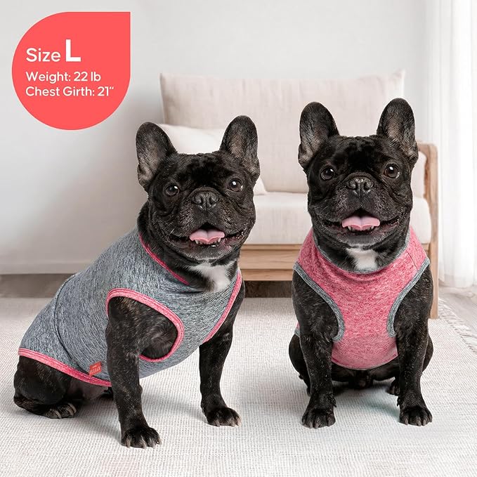 KYEESE 2Pack Dog Shirt, Lightweight Sun Protection Sleeveless Dog T Shirts for Small Dogs, Breathable Pet Reflective Tank Top Summer Dogs Clothes for Outdoor Walking, Coral Red+Grey, L