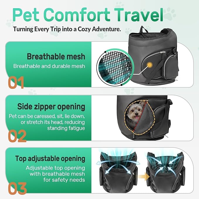 YUDODO Dog Front Backpack Carrier 5-15 lbs, Soft Breathable Pet Front Facing Carrier with Adjustable Straps, Multi-Pocket Design, for Small Dogs & Cats (with Detachable Sling Pouch - Black)