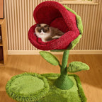 Happy & Polly 42-inch Flower-Shaped Cat Tree with Sisal Scratching Post, Modern Wood Color, Floor Mount, Indoor Climbing