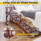 Dog Ramp for Bed or Couch, Wooden Pet Ramp with 20° Gentle Slope, Removable Side Rails, Non-Slip Surface, Top Platform & Wheels, Safe Bed Ramp for Small, Large & Senior Dogs, 74" Long, Mahogany