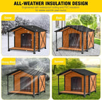 AIVITUVIN Heated Outdoor Dog House - Weatherproof Insulated Wooden Shelter with Iron Frame, Large Porch for Medium & Large Dogs, Indoor/Outdoor Kennel(XL)