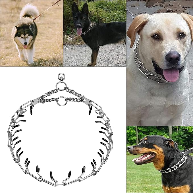 Stainless Steel Prong Pinch Collar for Dogs, Adjustable Training Collar with Quick Release Buckle for Small Medium Large Dogs (Silver, 24")