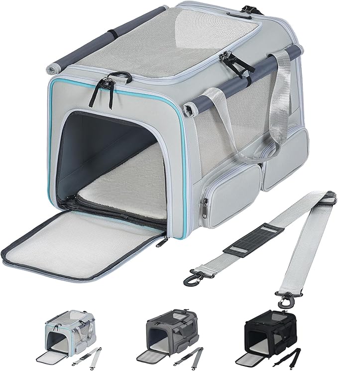 Cat, Dog Carrier for Pets up to 15 lbs, Soft-Sided Collapsible Pet Carrier with Upgraded Sturdy Base, Privacy Curtain and 2 Storage Bags, Cat Bag for Medium Cats and Small Dogs
