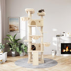 MUTICOR 81 inches Multi-Level Tall Cat Tree Tower for Indoor Kitties/Large Climbing Tree House for Big Feline/Condo/Sisal Scratching Posts/Plush Perches Platforms/Basket Hammock/Beige