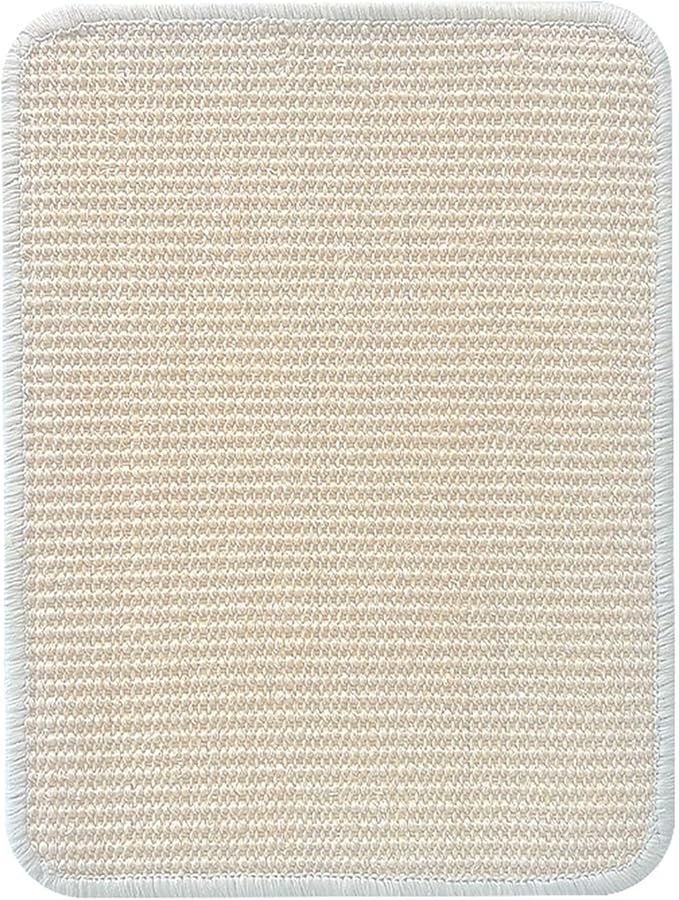 Cat Scratcher Mat Natural Sisal Cat Scratching Pads with Self-Adhesive Horizontal Floor Rug for Indoor Cats Grinding Claws Nails, White, 10" x 20"