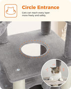 PEQULTI 54" Cat Tree for Indoor Cats, Multi-Level Cat Tower with Cozy Cat Condo Clearance Prime, Grey