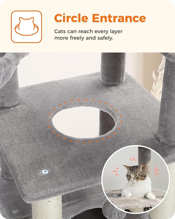 PEQULTI 54" Cat Tree for Indoor Cats, Multi-Level Cat Tower with Cozy Cat Condo Clearance Prime, Grey