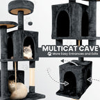 58.5inch Large Cat Tree Tower Condo for Indoor Cats, Soft Plush Multi-Level Climbing Tree Cat House with Cat Cave, Scratching Post, More Entrance/Exit, Sisal Rope, Deep Grey