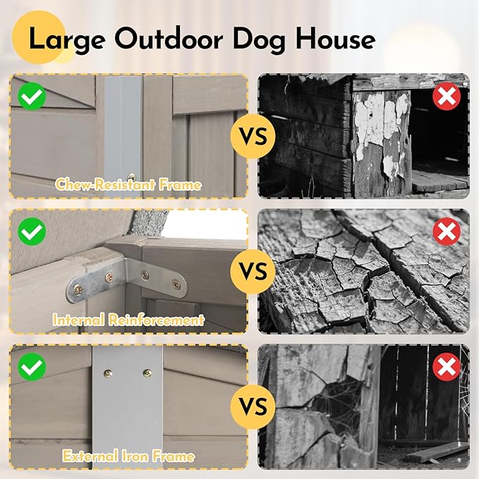 55''L Extra Large Dog House Outdoor Weatherproof, Wooden XL Dog Houses Kennel Breed with Waterproof Roof, Chew-Proof Iron Frame, Doghouse Pet Shelter Fits Small to Large Dogs