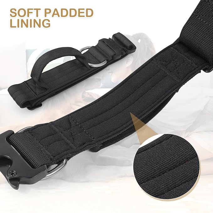 MoNiBloom Tactical Dog Collar with Handle, 1.5 Inch Wide Heavy Duty Military Collar for Medium Large Dog Walking, Training, Running, Black