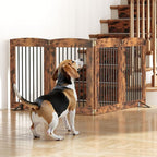 HOOBRO Indoor Dog Gate with Support Feet, 31.5 Inch 4 Panels, Freestanding Pet Gate for Doorway, Stairs, Folding Dog Fence, 360° Hinge for Easy Access, Sturdy Iron Pipe, Rustic Brown BF64PP03