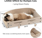 FUKUMARU 26 Inch Cat Scratcher Bed, 2 Reversible Cardboard Cat Scratch Pads Refill for Indoor Cats, Durable Large Cats Scratching Bed Sofa Couch Lounger with Fun Toys, Furniture Protector, Beige