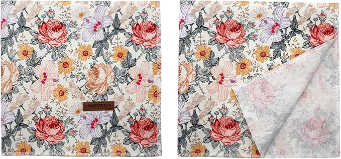 Elegant Little Tail Girl Dog Bandanas - Vintage Flower Pattern Dog Kerchief, Small/Medium/Large, Adjustable, Washable Square Scarf