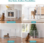 No Pawblems Free Standing Dog Gate with Door, 36'' Tall Foldable Dog Fence for Indoor & Outdoor, Up to 104 Inch Extra Wide Puppy Gate for Stairs, Hallways, Doorways, Deck, Yard (White, 4 Panels)