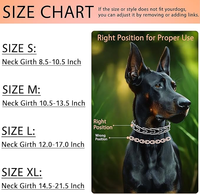 Stainless Steel Dog Training Collar, Quick Release Buckle, Adjustable Collar for Small Dogs Neck Girth 8.5"-10.5"