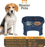 Neater Feeder Deluxe Mess-Proof Elevated Dog Bowls for Medium Dogs (19–40 lbs), 2 Height Adjustable (10” & 12.5”) No-Spill Raised Dog Bowl Stand, Stainless Steel Food Bowl Set, Made in USA, Dark Blue